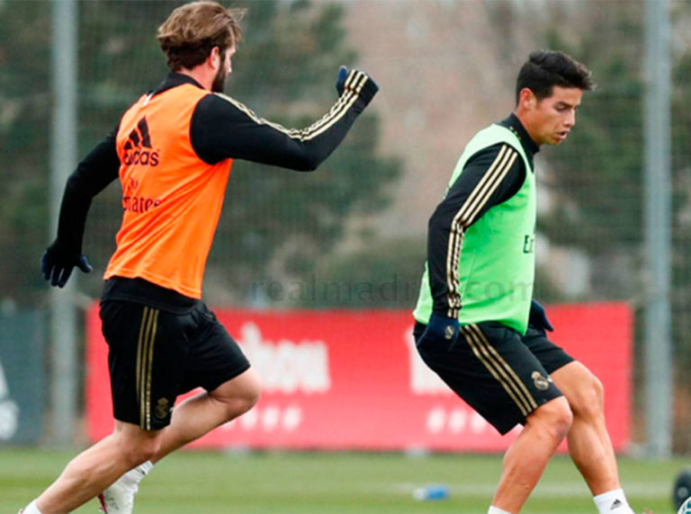 James participó en el entrenamiento del Madrid previo al recibir al Bilbao